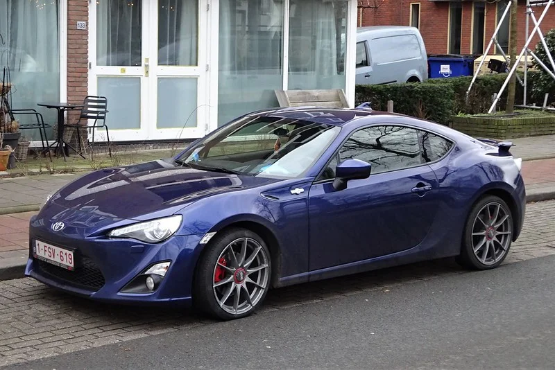 Dark blue Toyota 86 on a street