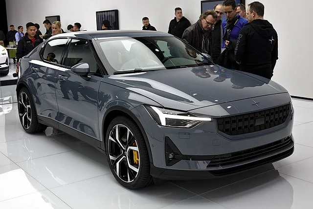 Grey Polestar 2 in a showroom