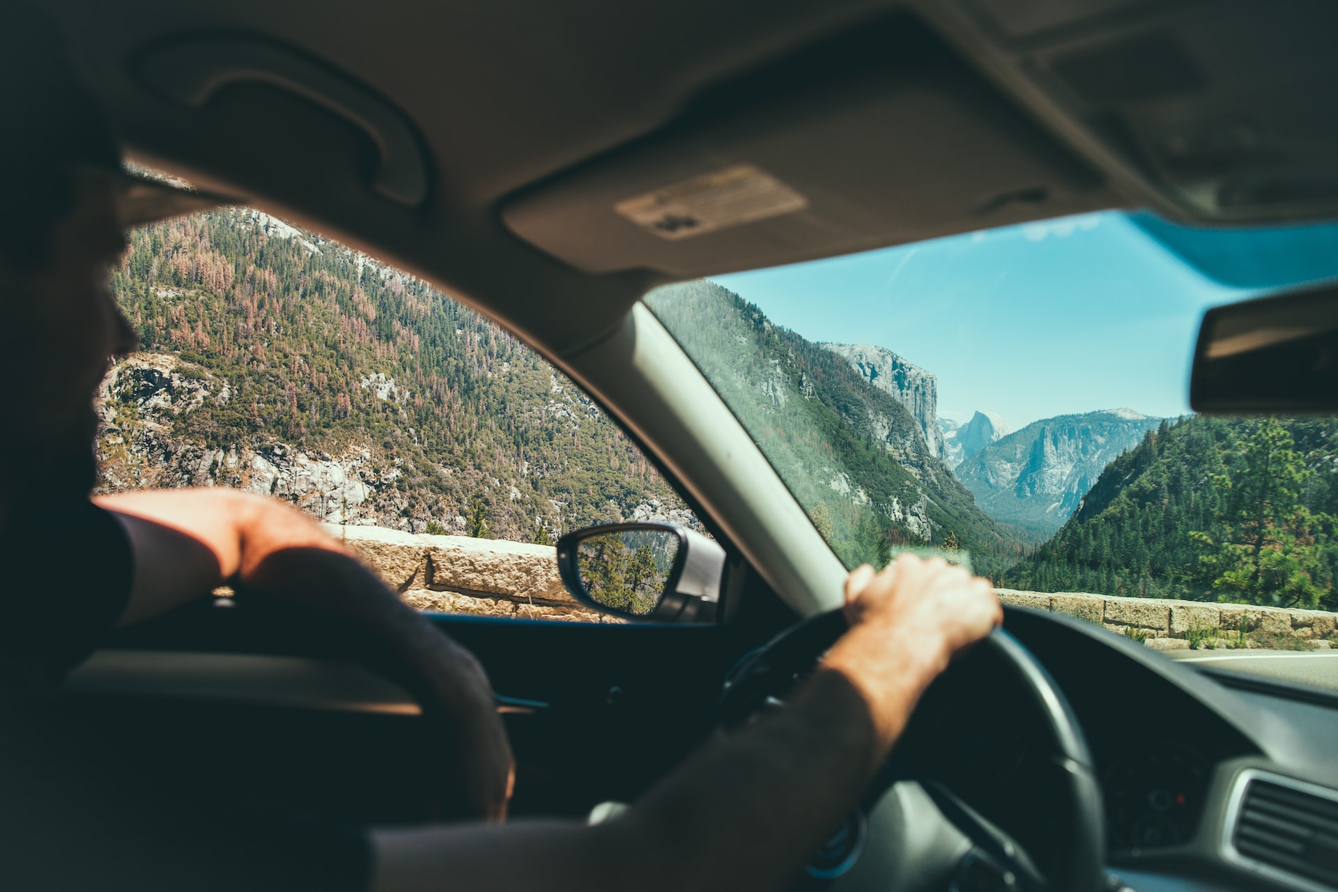 view of yosemite national park through a car window