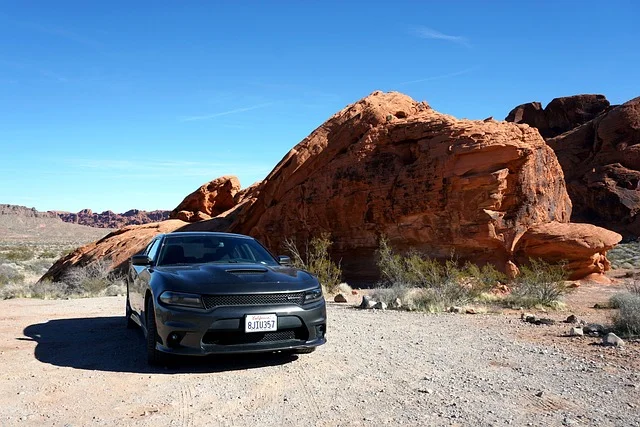 Black Dodge Charger in the desert