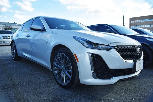 White Cadillac CTS in a car lot