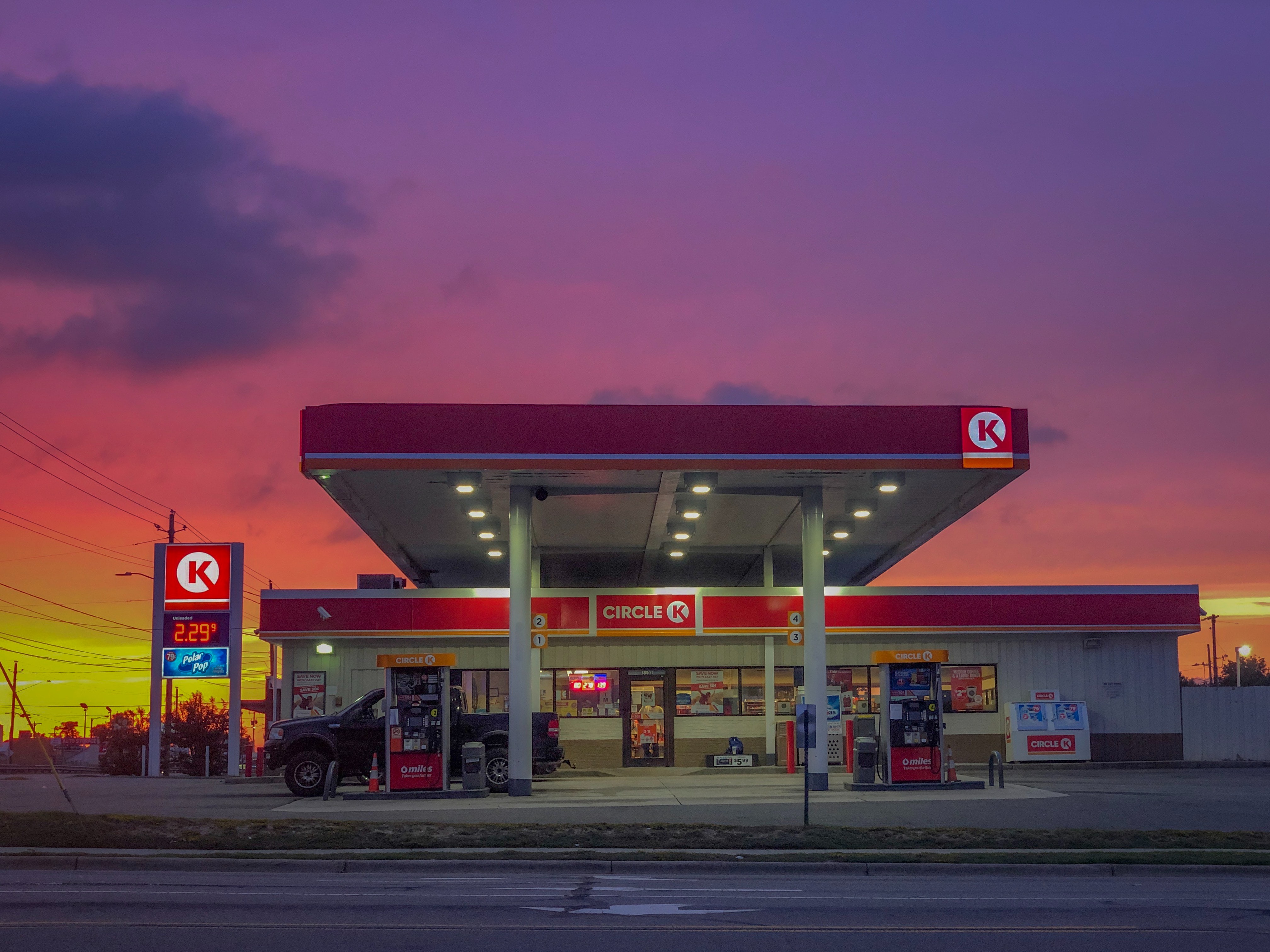 gas station at sunset