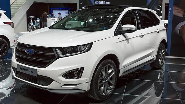 White Ford Edge in a showroom