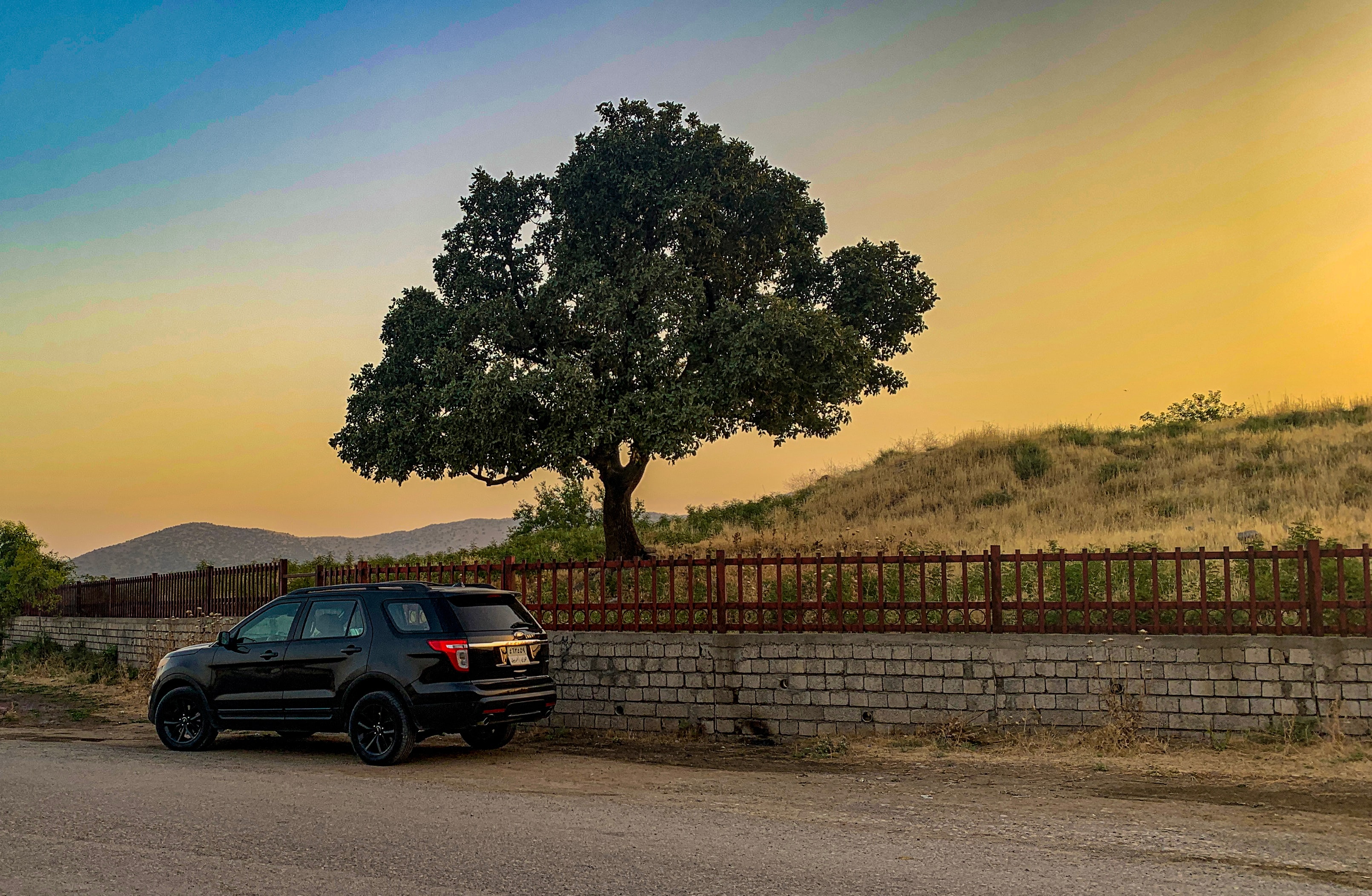 ford explorer sitting under a tree