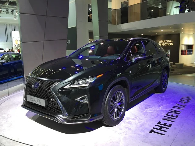 Black Lexus RX in a showroom