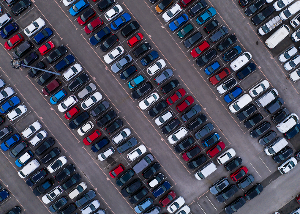 aerial of cars in parking lot