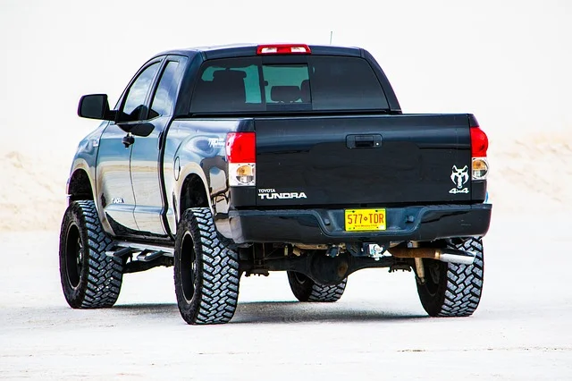 Black Toyota Tundra in the desert