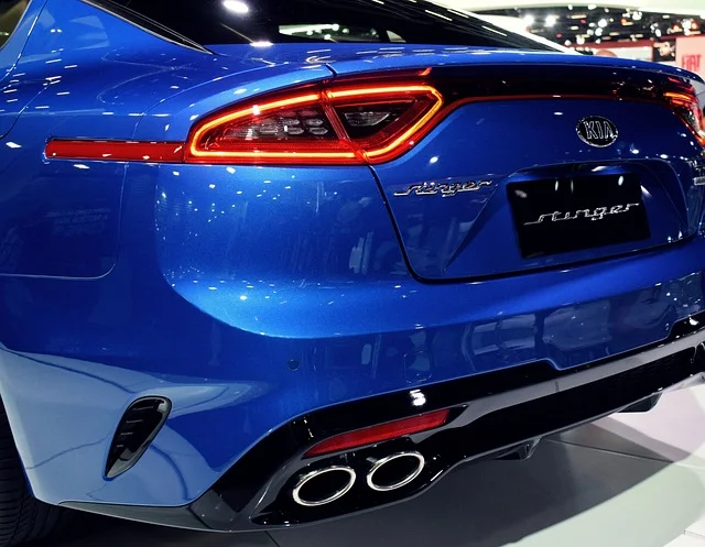 Blue Kia Stinger rear bumper